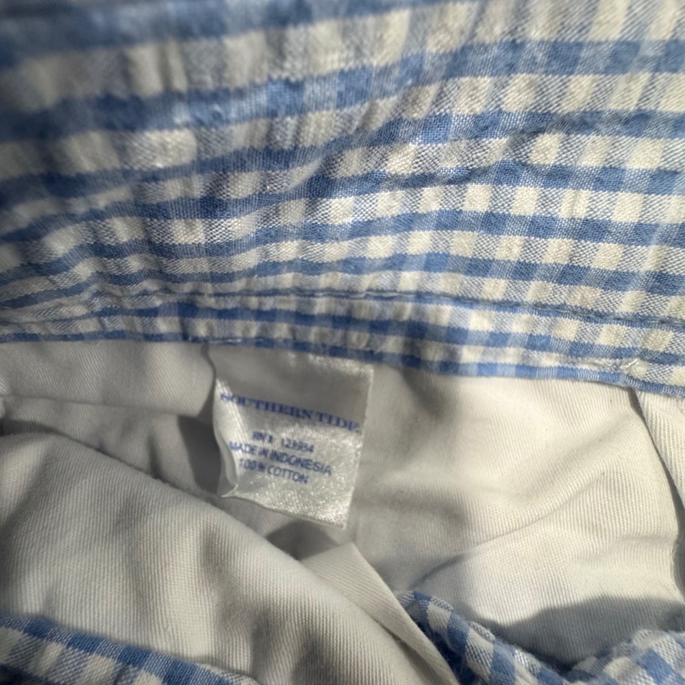 Southern Tide Shorts Mens 30x8 Blue Gingham Seersucker Flat Front Skipjack Check - Picture 8 of 8